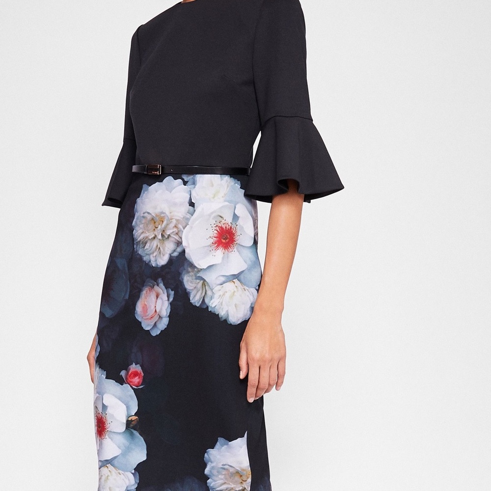 Black floral Ted Baker Dress with flare sleeves